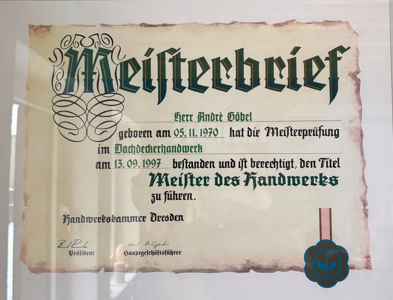 Meisterbrief von Andre Göbel